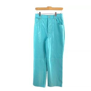 Free People We The Free High Rise Faux Leather Pant Straight Leg Blue